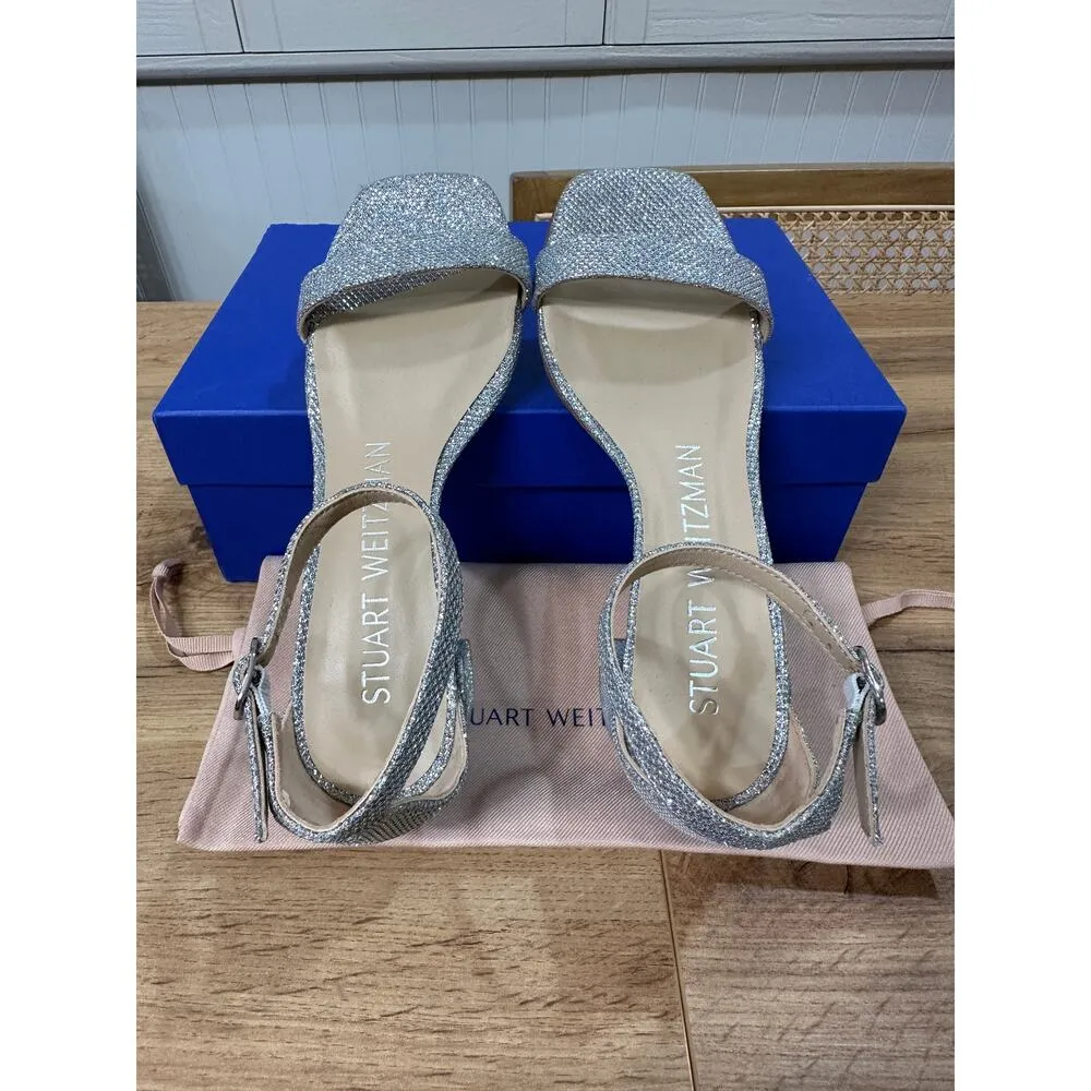 Stuart Weitzman Nudistcurve 35 Block Sandal Heels Silver Size 6 US 36.5 US NIB - Image 11