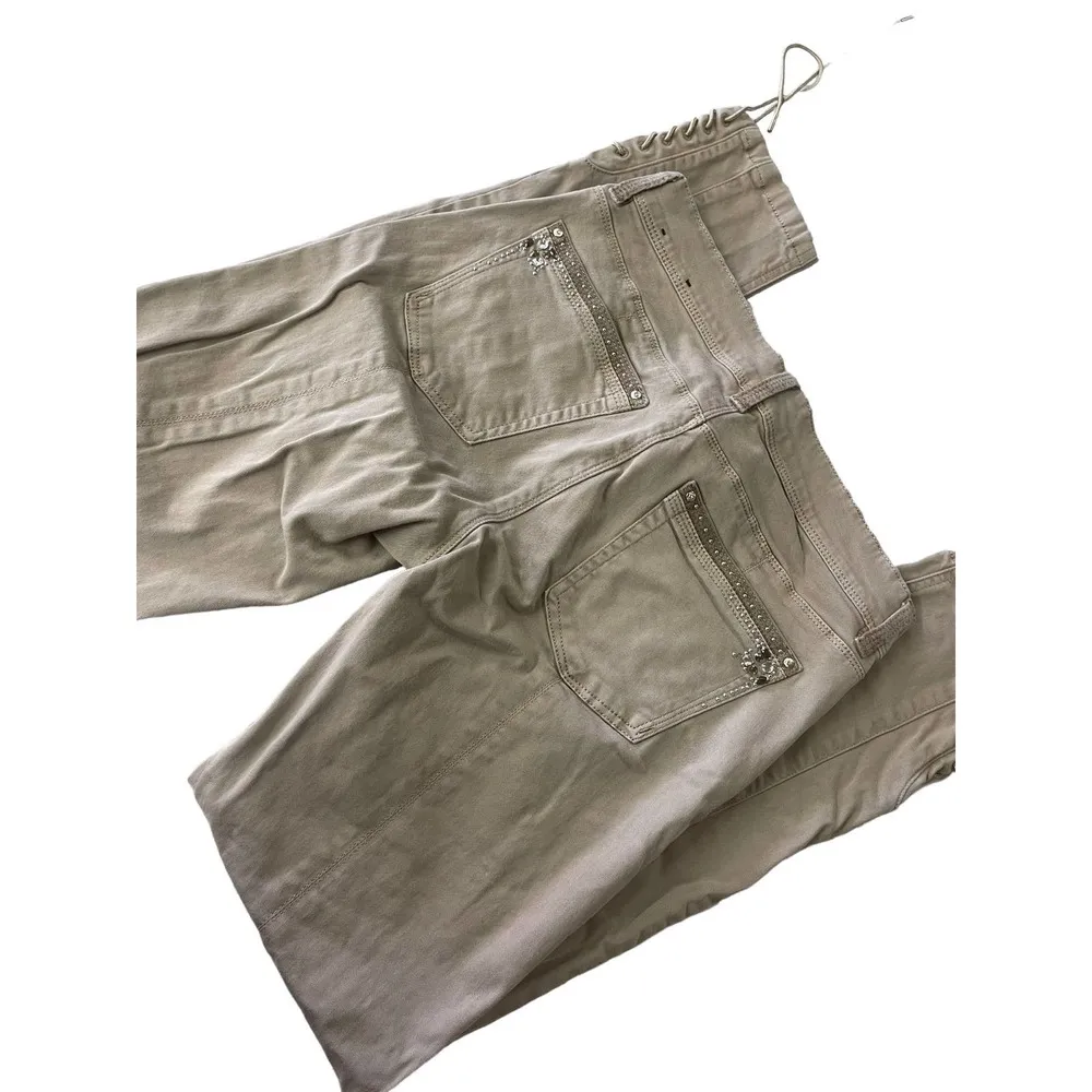 White House Black Market Skinny Leg Rhinestone Ankle Lace up Jeans Pants - Image 2