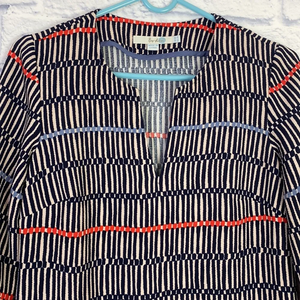 Boden navy blue geometric pattern notch neck tunic dress 2 - Image 3