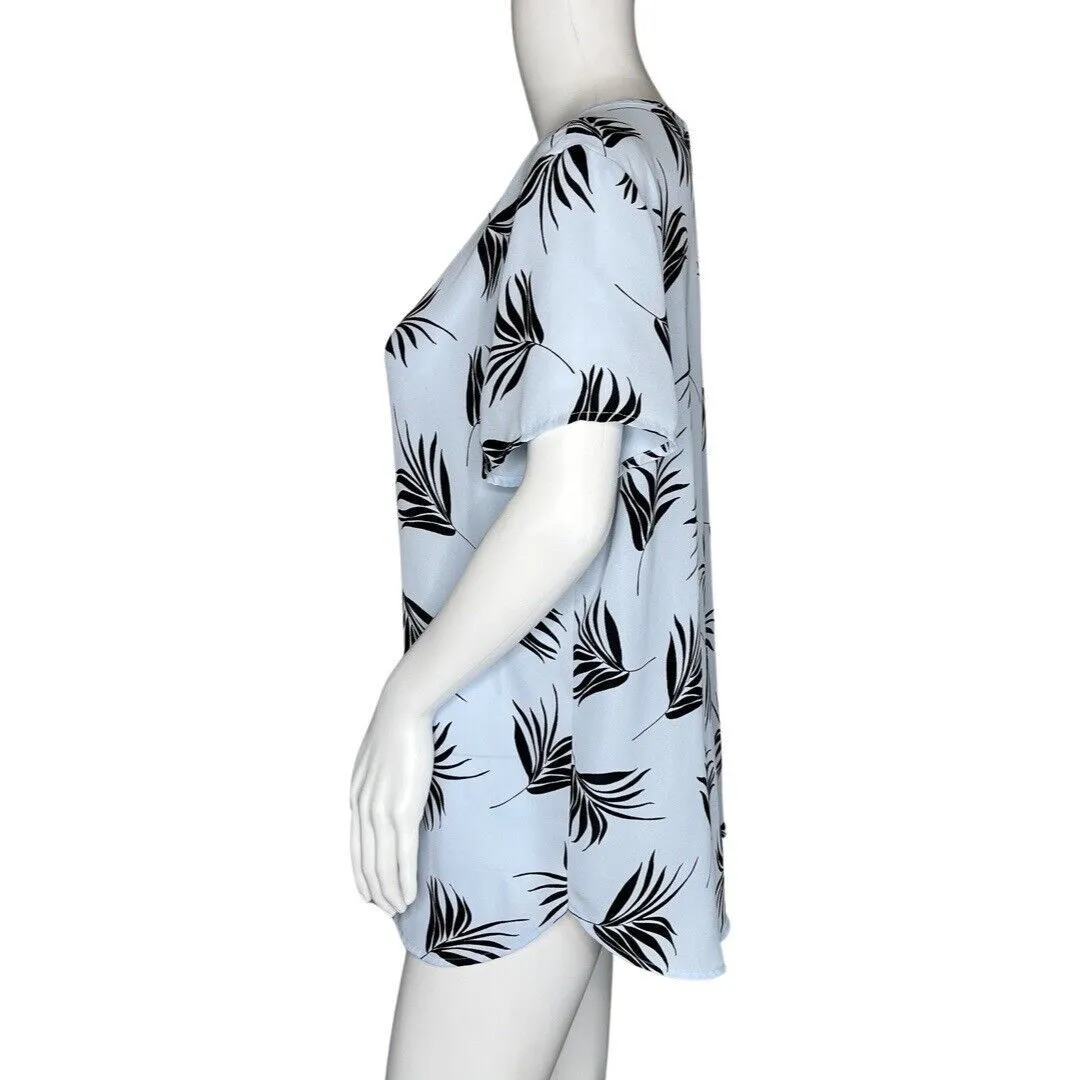 Ann Taylor Shirt Womens Large Petite‎ Blue Black Floral Blouse Office Casual - Image 3