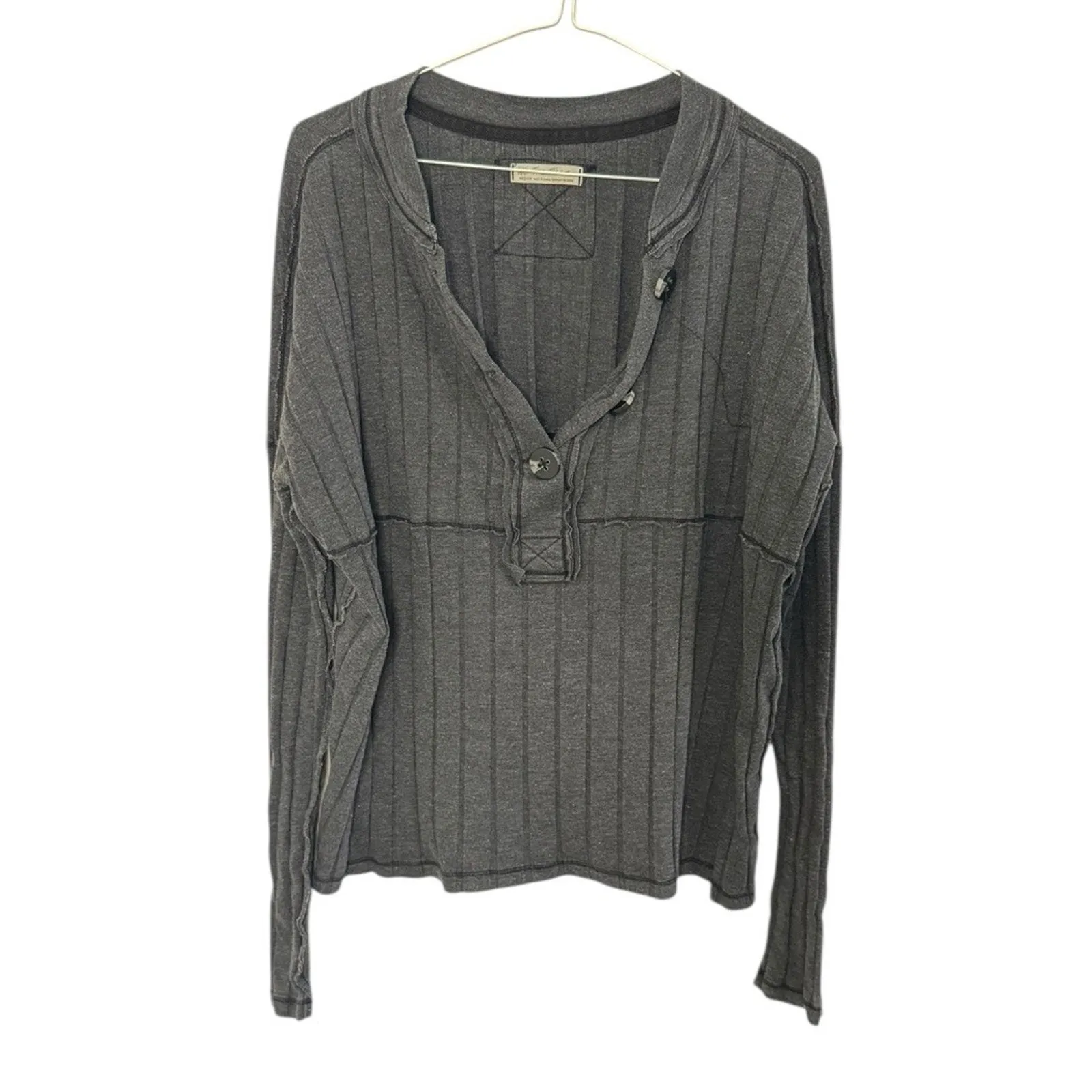 WE THE FREE PEOPLE In The Mix Henley Top Boxy Oversized Ribbed Slouchy Size M - Image 3