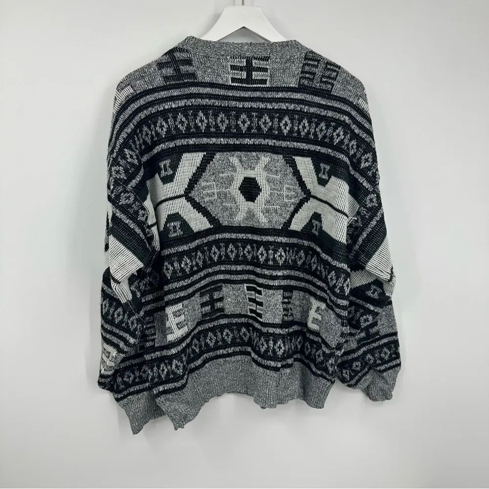 90s Vintage Grandpa Sweater Size XL Geometric Comfy Baggy Academia Black - Image 8