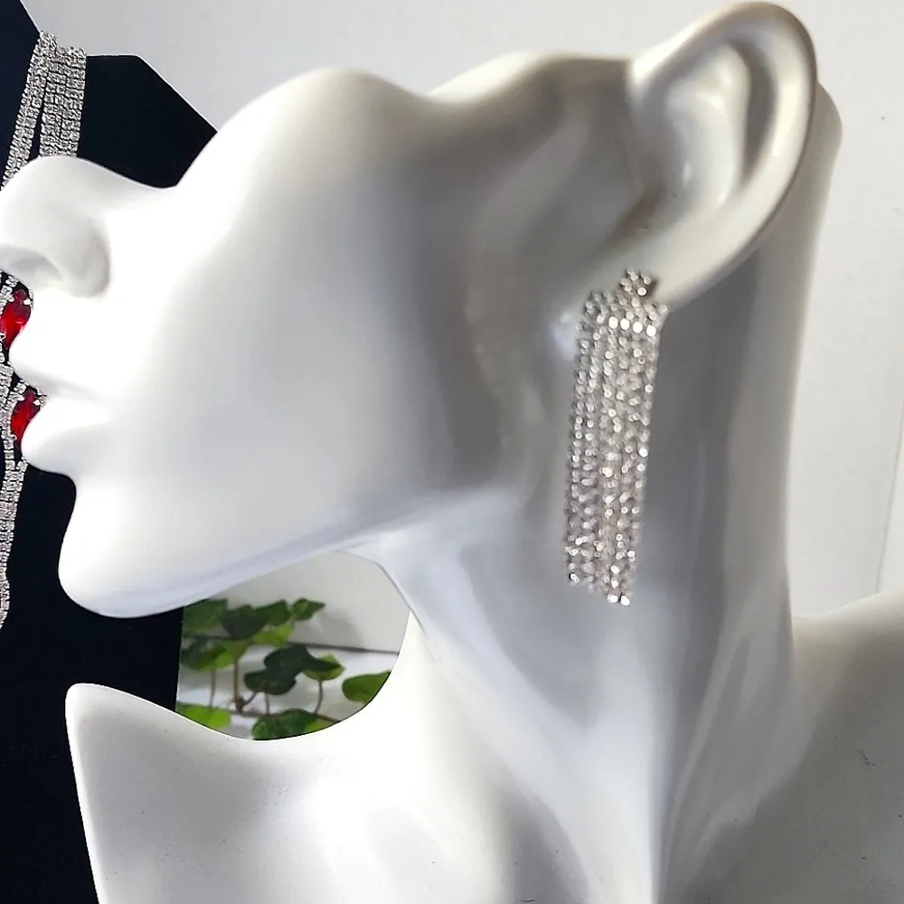 Statement Ruby Red Clear Crystal Necklace Earrings Set - Image 7