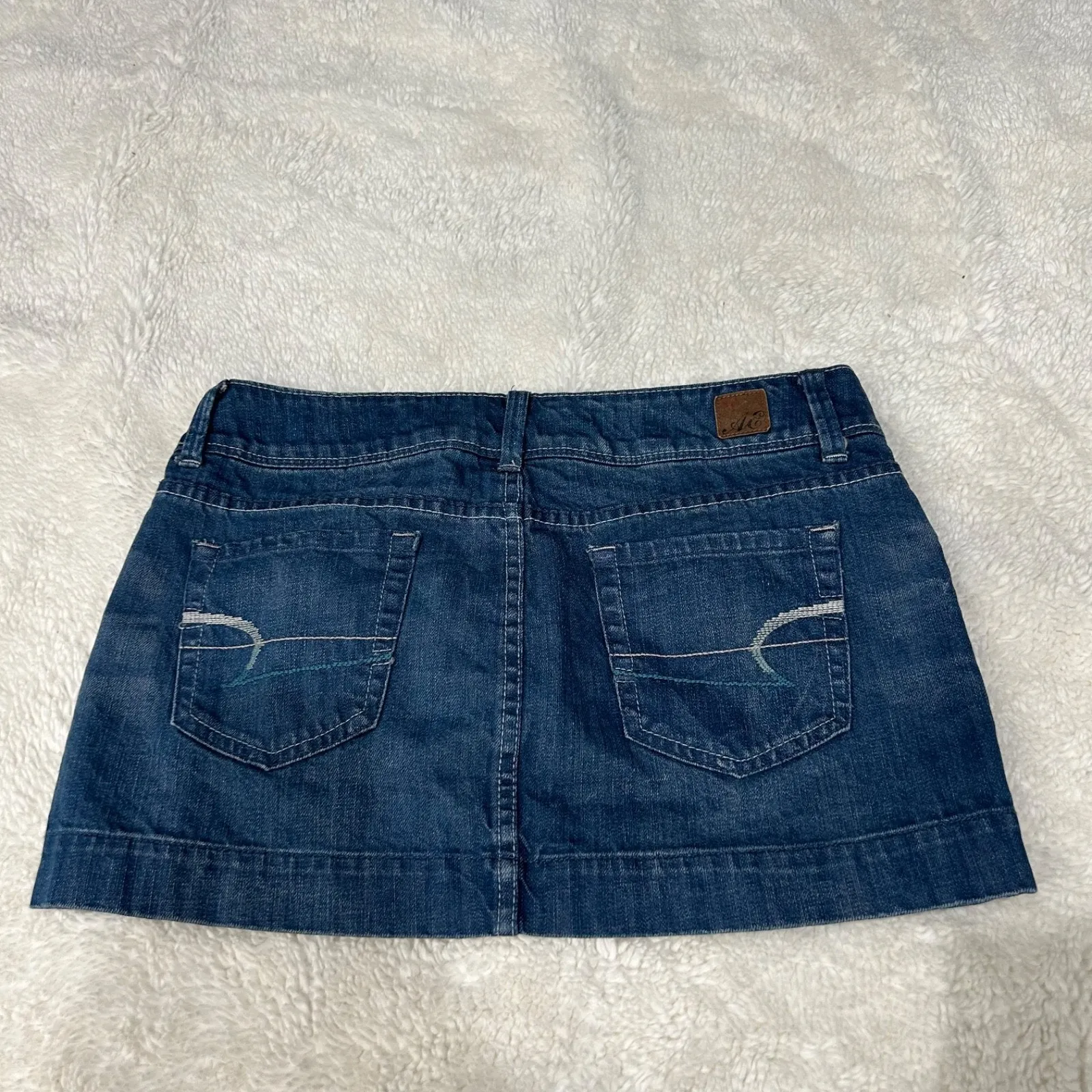 Vtg American Eagle Skirt Women's 8 Cotton Blue Denim Mini Low-Rise 2006 Y2K Soft - Image 2