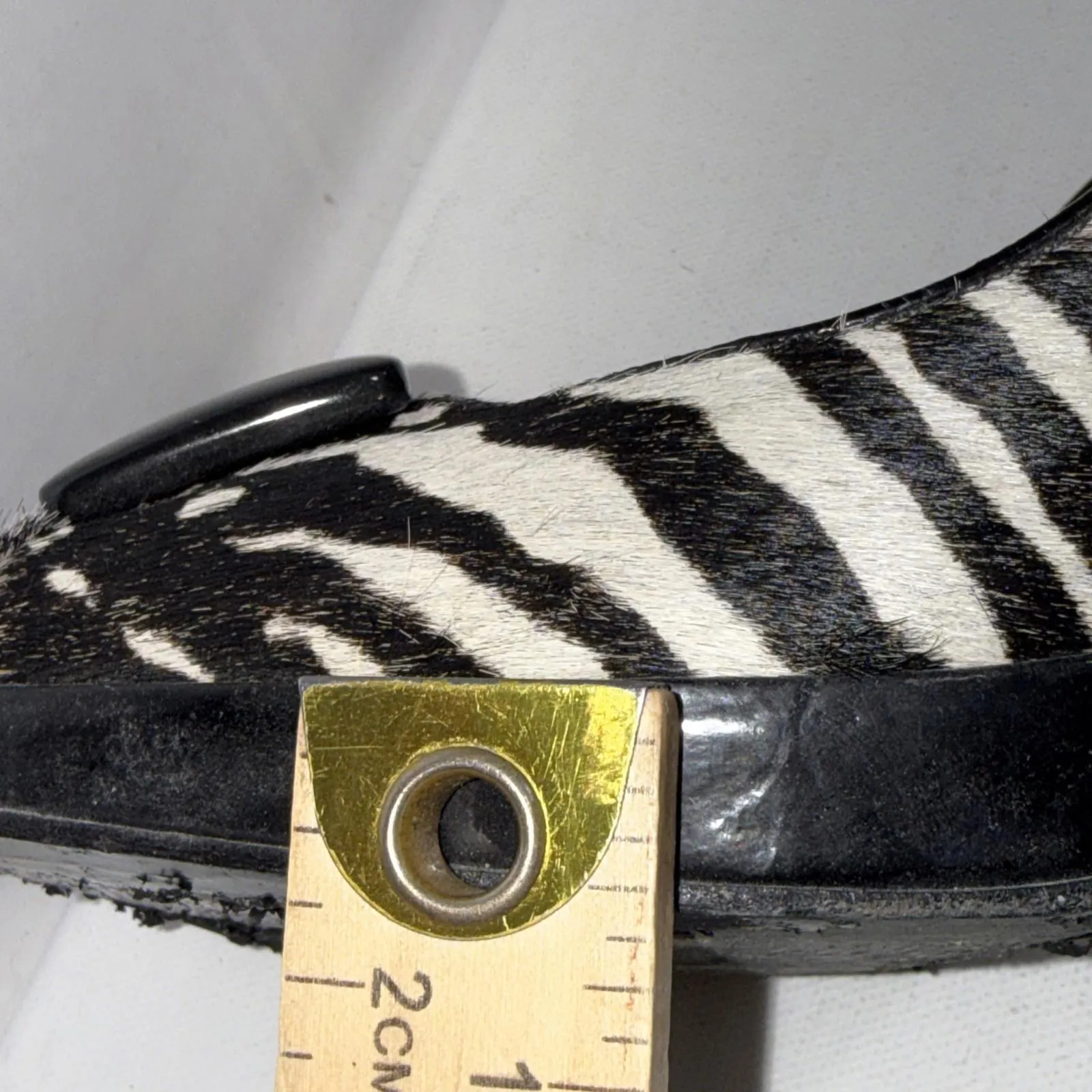 Vintage Y2K Ann Taylor Pumps Zebra Print Calf Hair Black Peep Toe High Heels 8.5 - Image 14