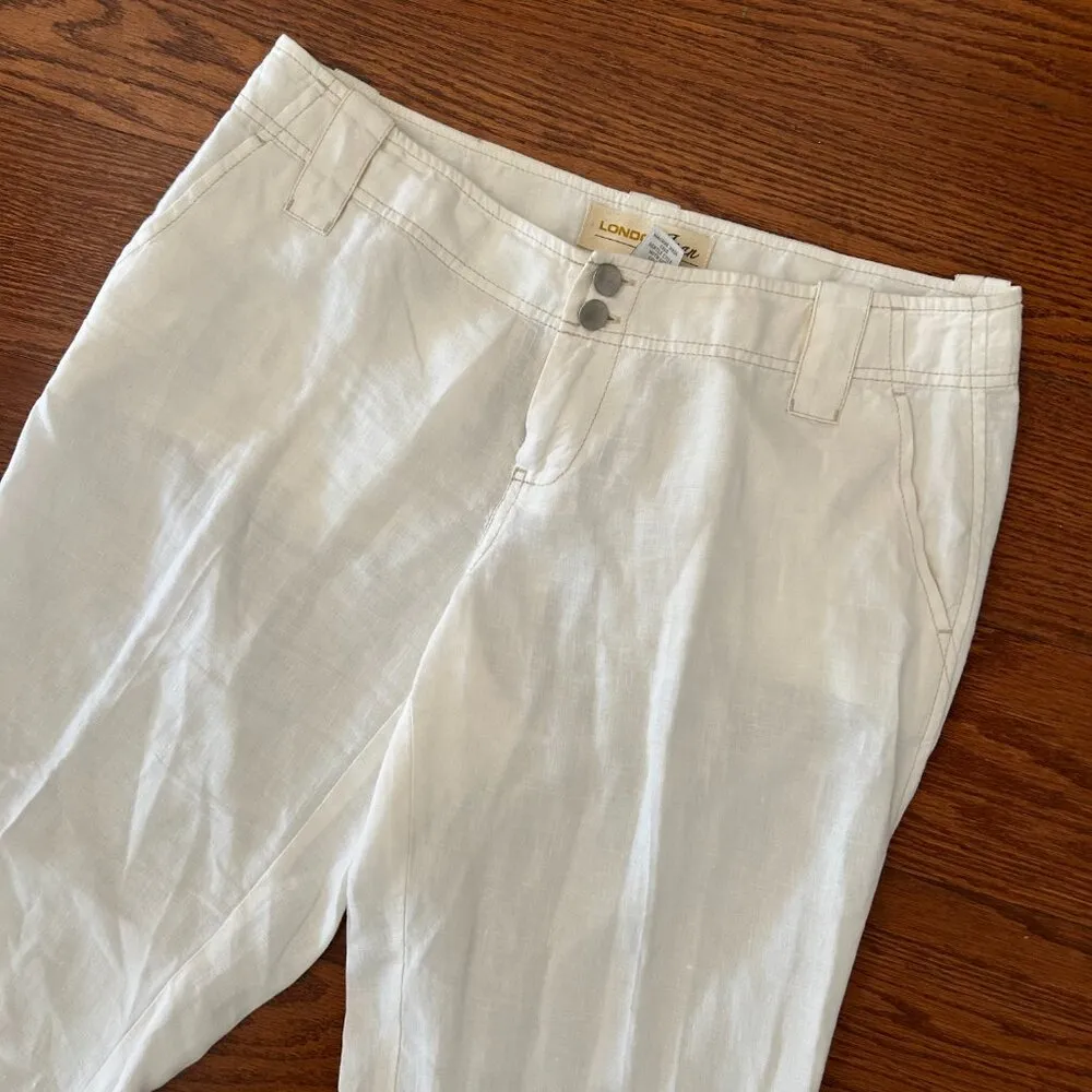 London Jean 100% Linen Chino Wide Leg Pants Jeans Mid Rise Size 4 Cream Preppy - Image 3