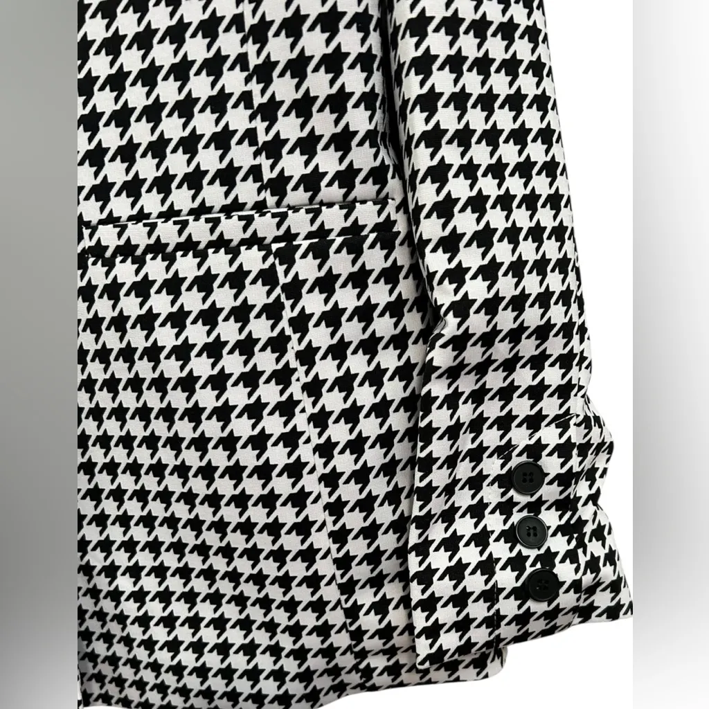 Marled Womens Houndstooth Black White Button Pockets Body Longline Blazer Medium - Image 4