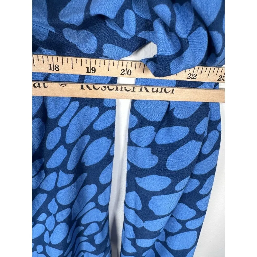 Ann Taylor Loft XS Dress Blue Smocked Neck Cheetah Animal Print Long Sleeve - Image 5