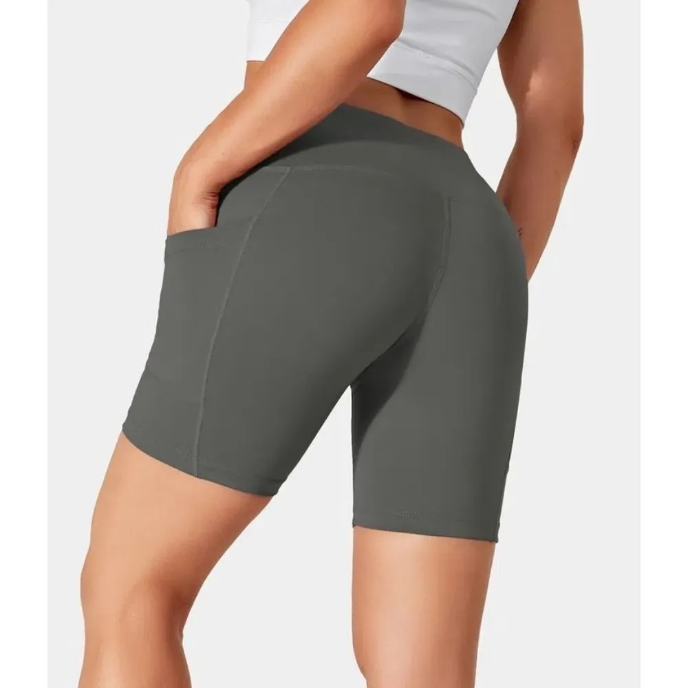 Halara High Waisted Side Pocket Plain Biker Shorts 7'' Gray XS - Image 3