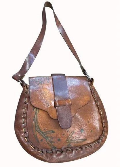 VIntage Hand Made womens leather shoulder bag size 10x10.5 SKU 6652 Brown - Image 1