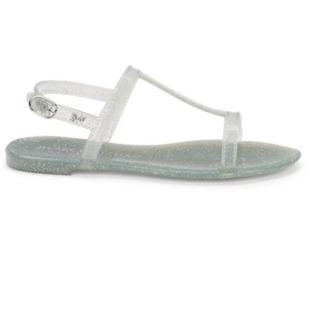 NWOB Stuart Weitzman Clear Sparkle Millie Jelly Sparkle Flat Sandals Sz 7 - Image 7