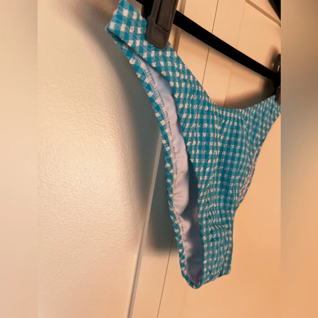 Lilly Pulitzer Blue White NWOT Women’s‎ Aelin Crinkle Gingham Bikini Bottom Sz 2 - Image 4