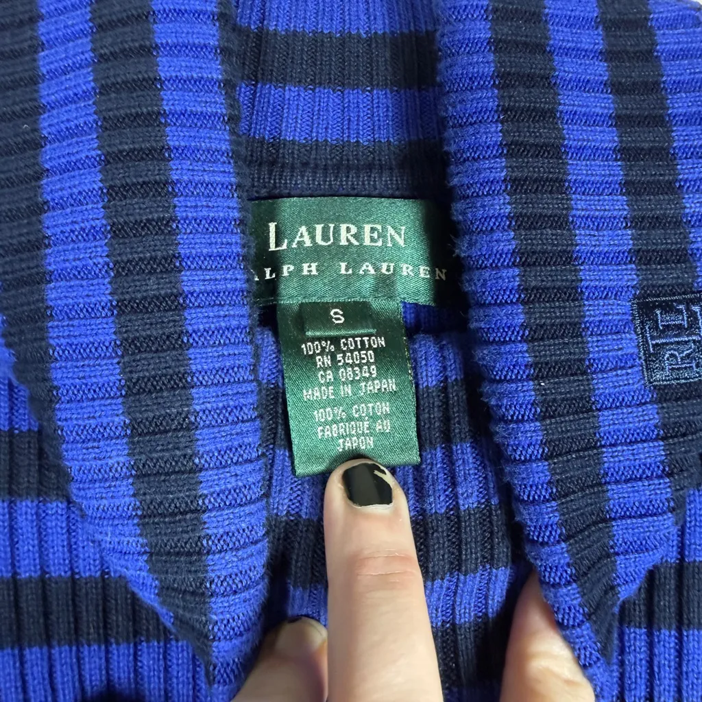 LAUREN RALPH LAUREN Vintage Y2K  Blue /Navy Striped Ribbed Turtleneck Preppy - Image 5