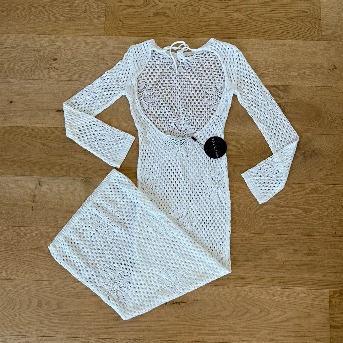 White Fox Maxi Dress Crochet Make Heads Turn Size XS Off White - Image 2