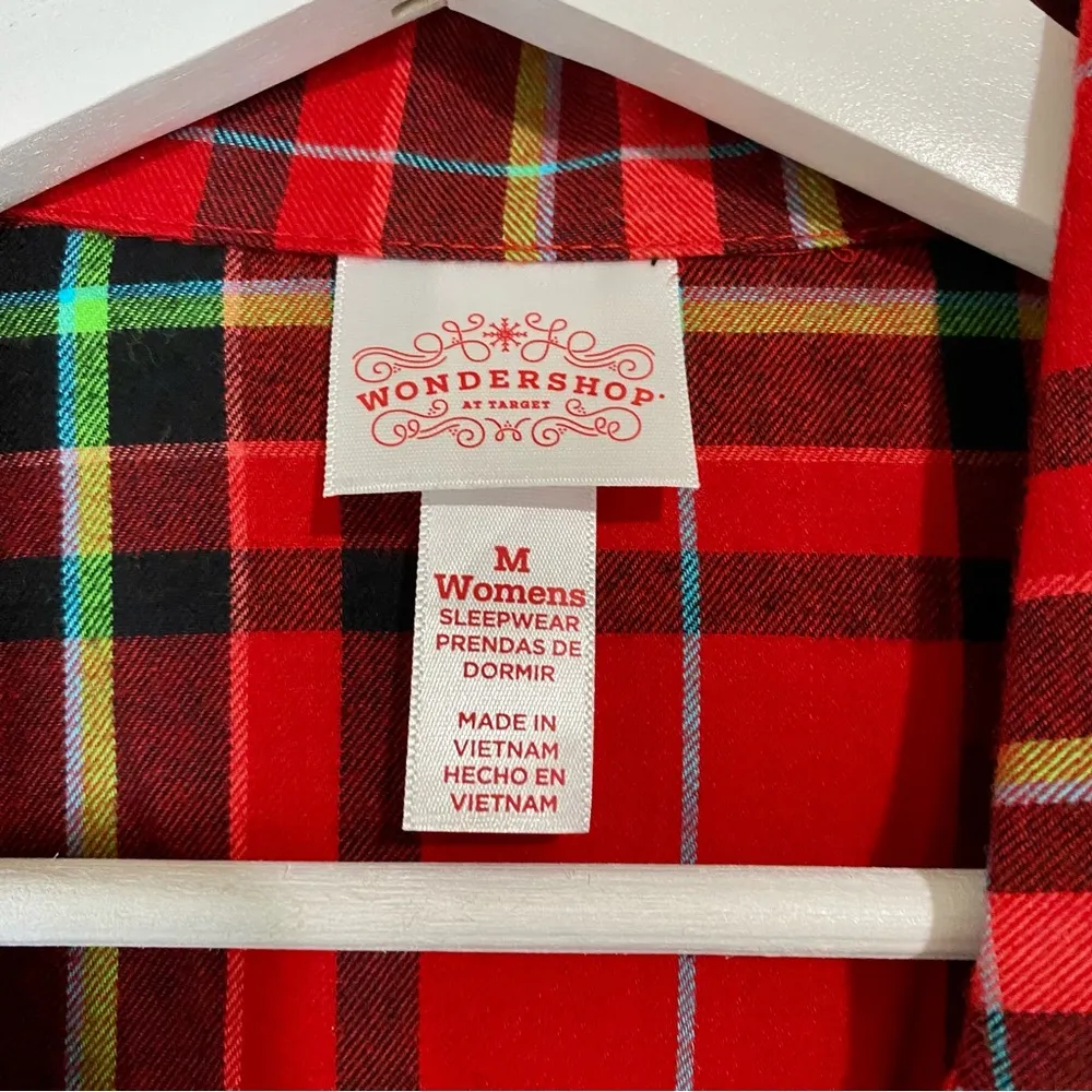 Wondershop Women’s Long Sleeve Button Up Pajama Shirt Red Green Size Medium NWOT - Image 3