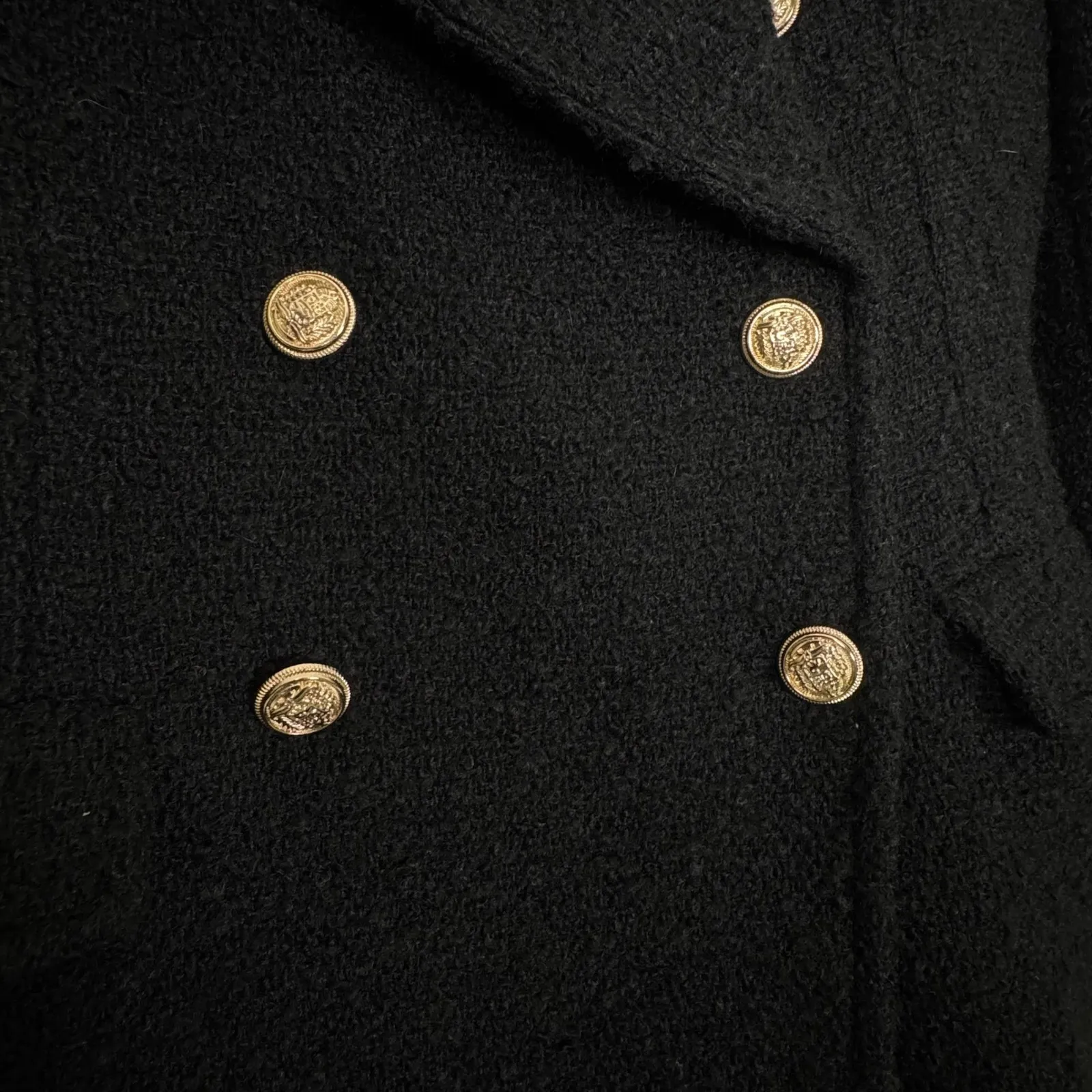 Maeve Black Dble Breasted Tweed Coat Maxi Womens 8P Classic Staple Dark Academia - Image 5