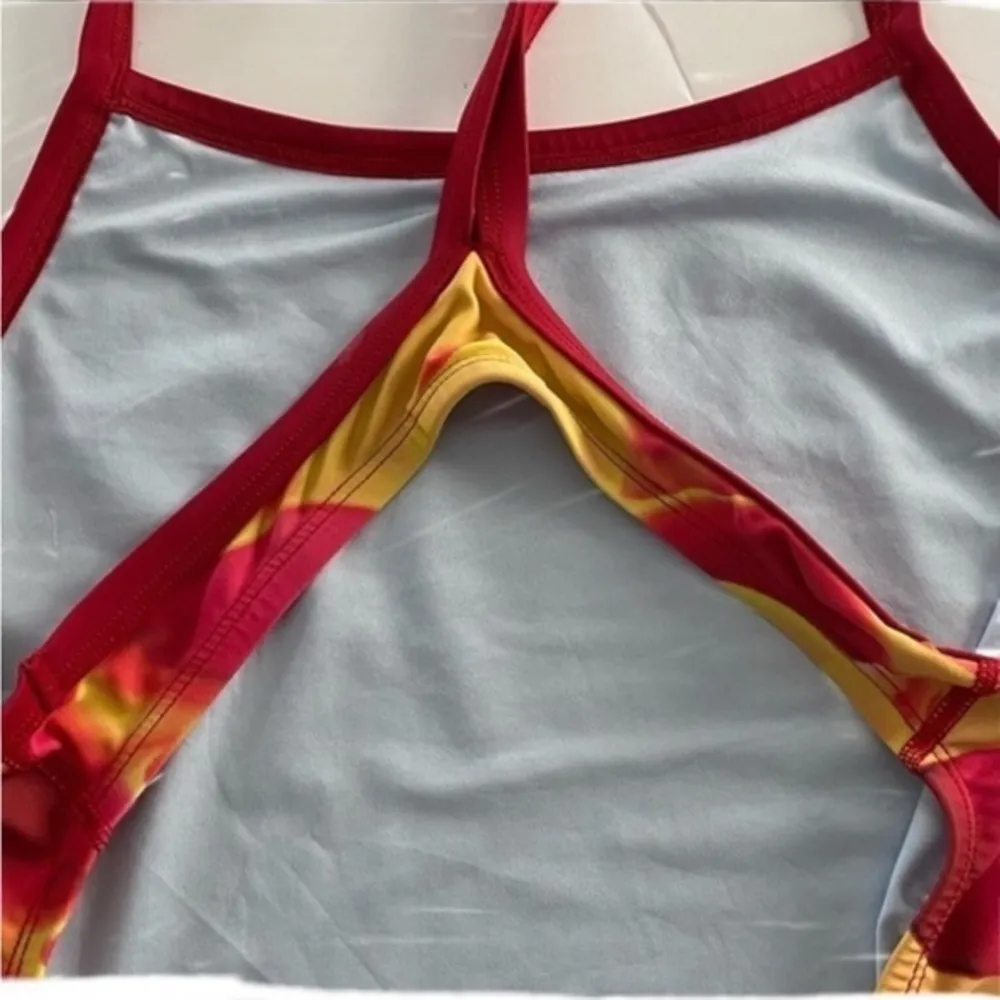 NIKE pink, red and yellow “Fastback” one-piece swimsuit in size 32=6. EUC - Image 3