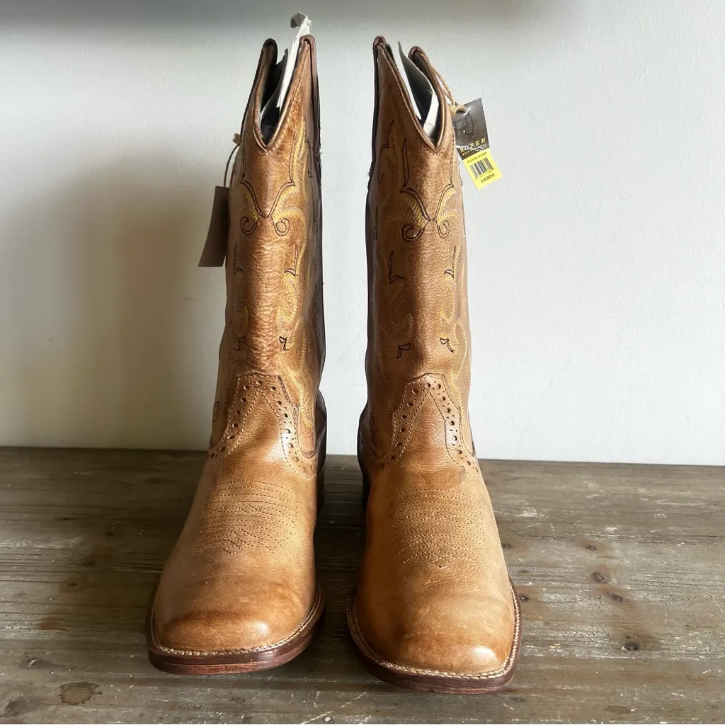 ROPER Lindsey Tan Leather Women's Square Toe Boot Size 9 #250849 - Image 4