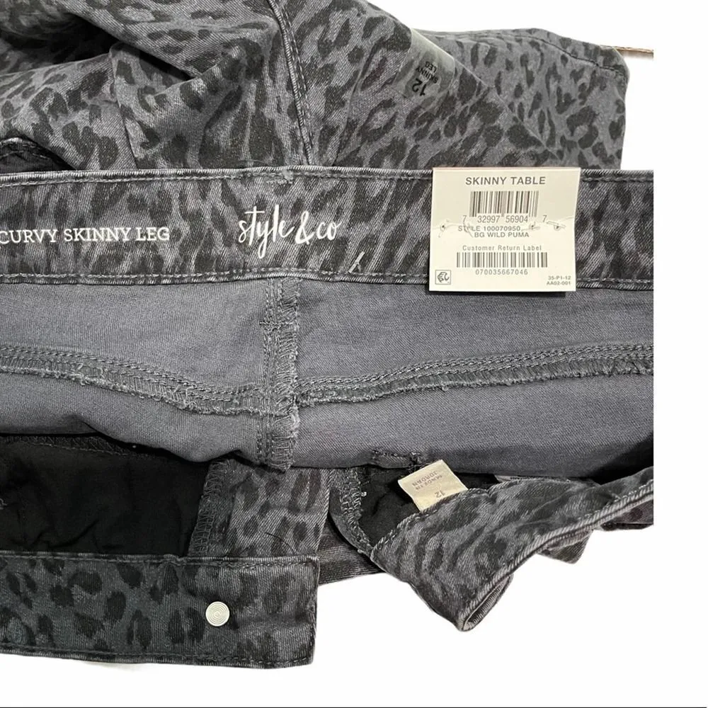 Style & Co Wild Puma Curvy Skinny Jeans Animal Print Colored Denim Black Gray 12 - Image 7