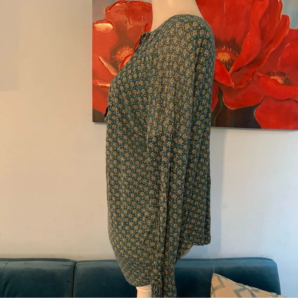 Lucky Brand ‘Live In Love’ Women’s Blouse Blue Long Sleeve V Neck With Tie  Sz L - Image 3