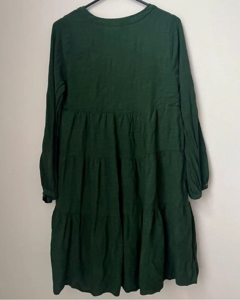 Maeve By Anthropologie Tiered Tunic Long Sleeve Dress Emerald Green Size Small - Image 7