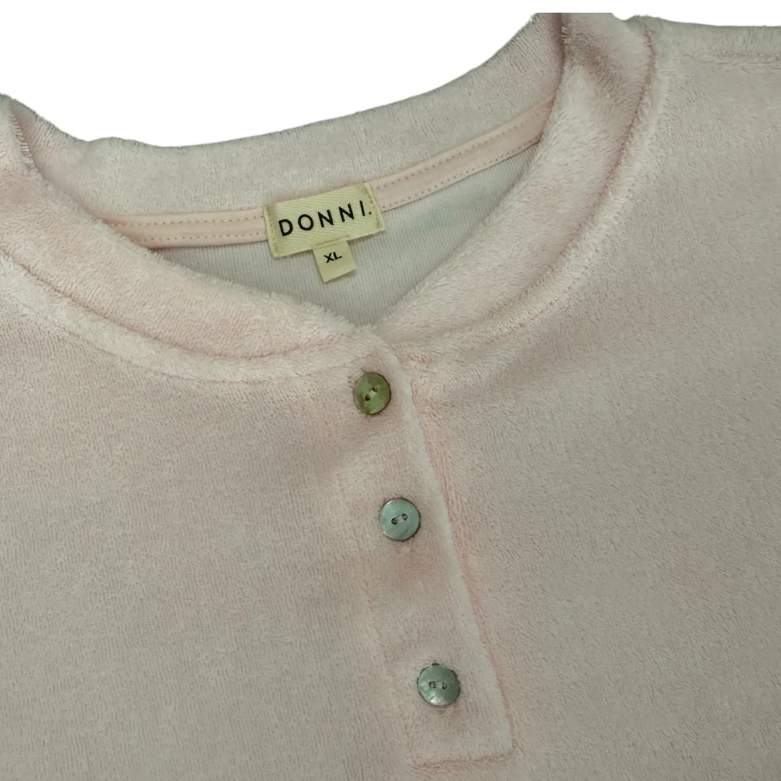 DONNI. Womens Terry Henley Pullover Sweatshirt Top Size XL Pink 3 Button Cropped - Image 2