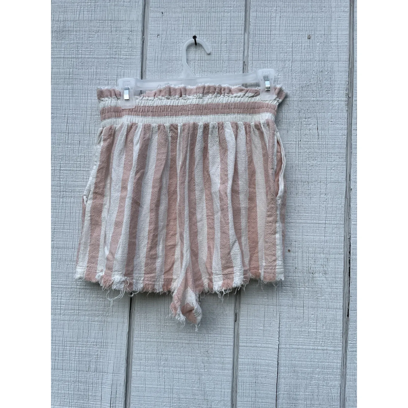 Umgee Medium Striped Shorts Pink White Freyed Edge Summer Casual - Image 2