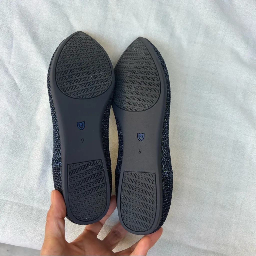 Rothy's The Point Metallic Lattice Blue Women's Flats Black Size 9 - Image 5
