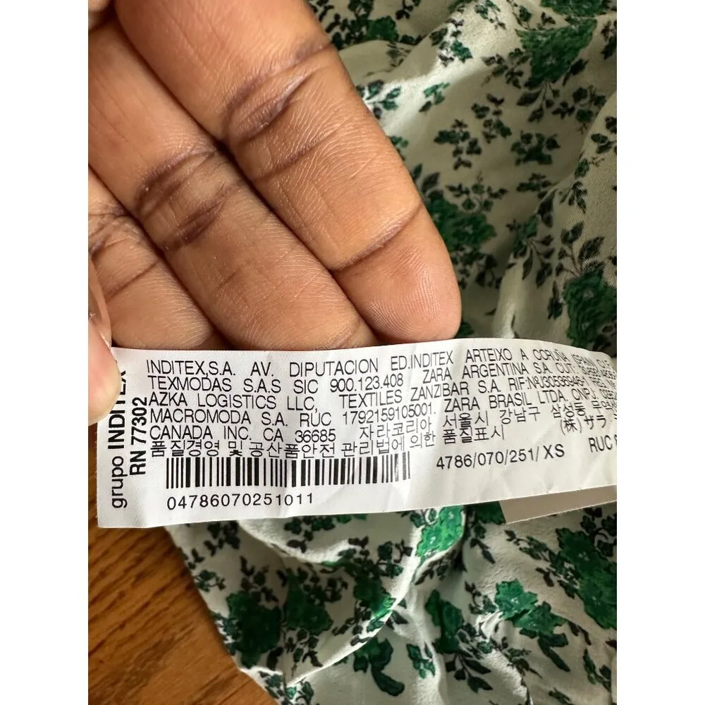 Zara Oyster Floral Print Maxi Prairie Boho Dress Green & White Blogger Favorite - Image 14