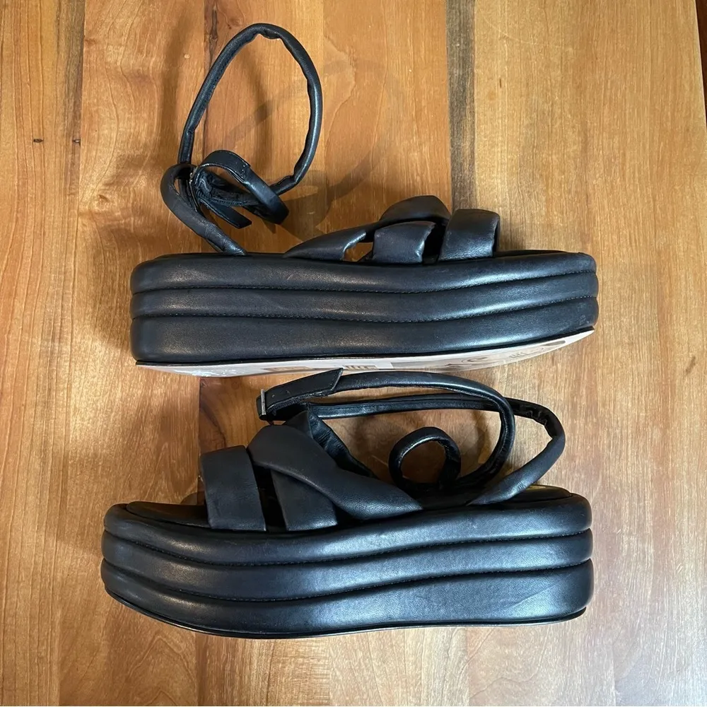 Free People NWOB  Harper Platform Puffy Ankle Strap Sandal Leather Black Size 9.5 - Image 6