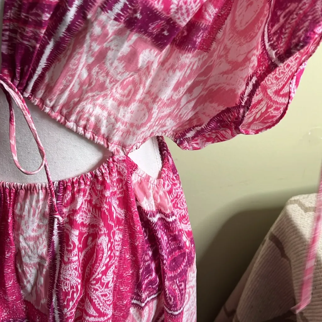 ZARA MAXI DRESS CUT OUT PATCHWORK PINK FUCHSIA LONG COTTON, 3709/917,size large - Image 15