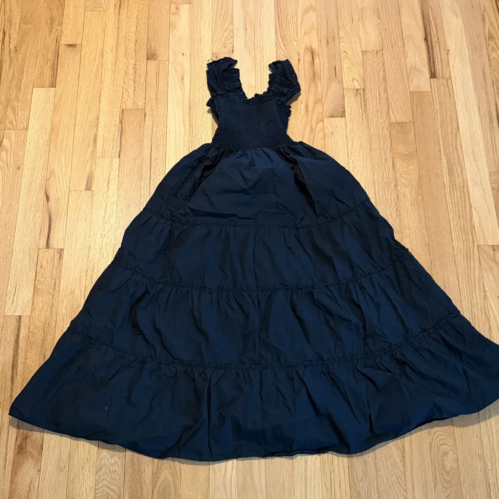 Quince Black Organic Cotton Smocked Midi Dress Sz S - Image 6