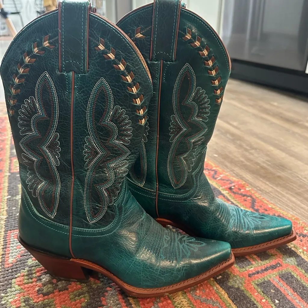 Justin Boots  Teal Leather Western Boots - Image 2
