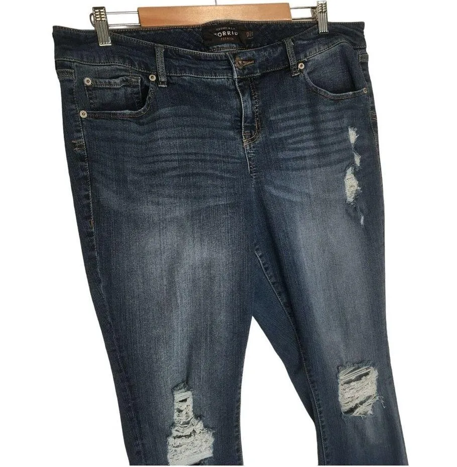 Torrid Jeans Womens 16R Boyfriend Distressed Mid Rise Medium Wash Wiskering Blue - Image 7
