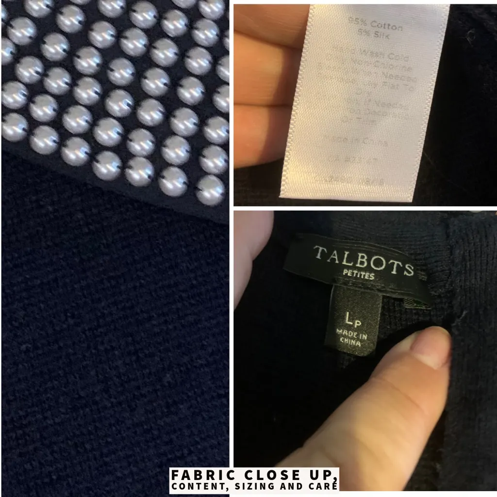 TALBOTS NAVY BLUE W/FAUX PEARL PETER PAN COLLAR COTTON BLEND SWEATER (LP) - Image 10
