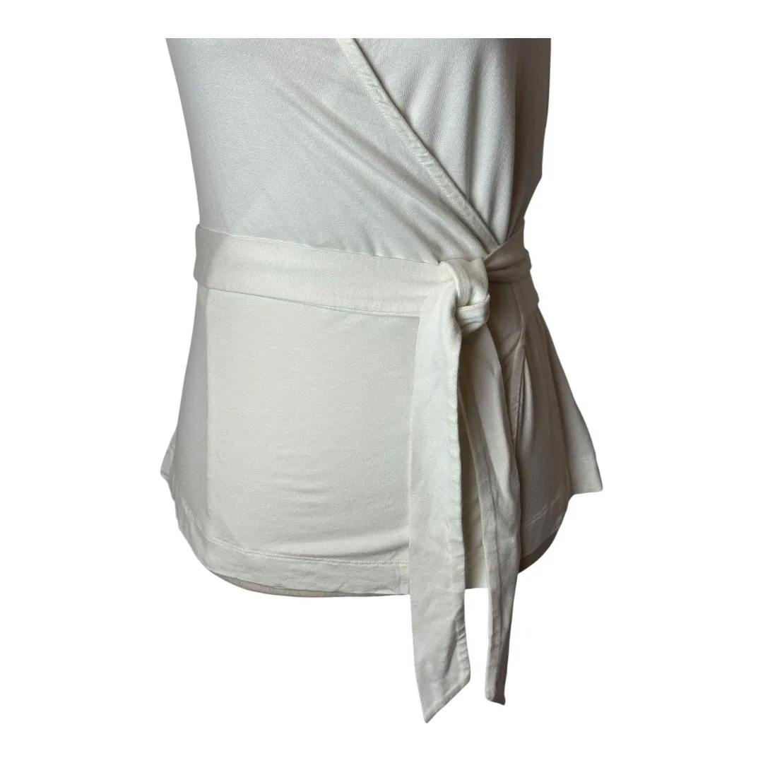 Diane Von Furstenberg Shirt Women XS White Knit Sleeveless Wrap Top‎ Luxury - Image 5
