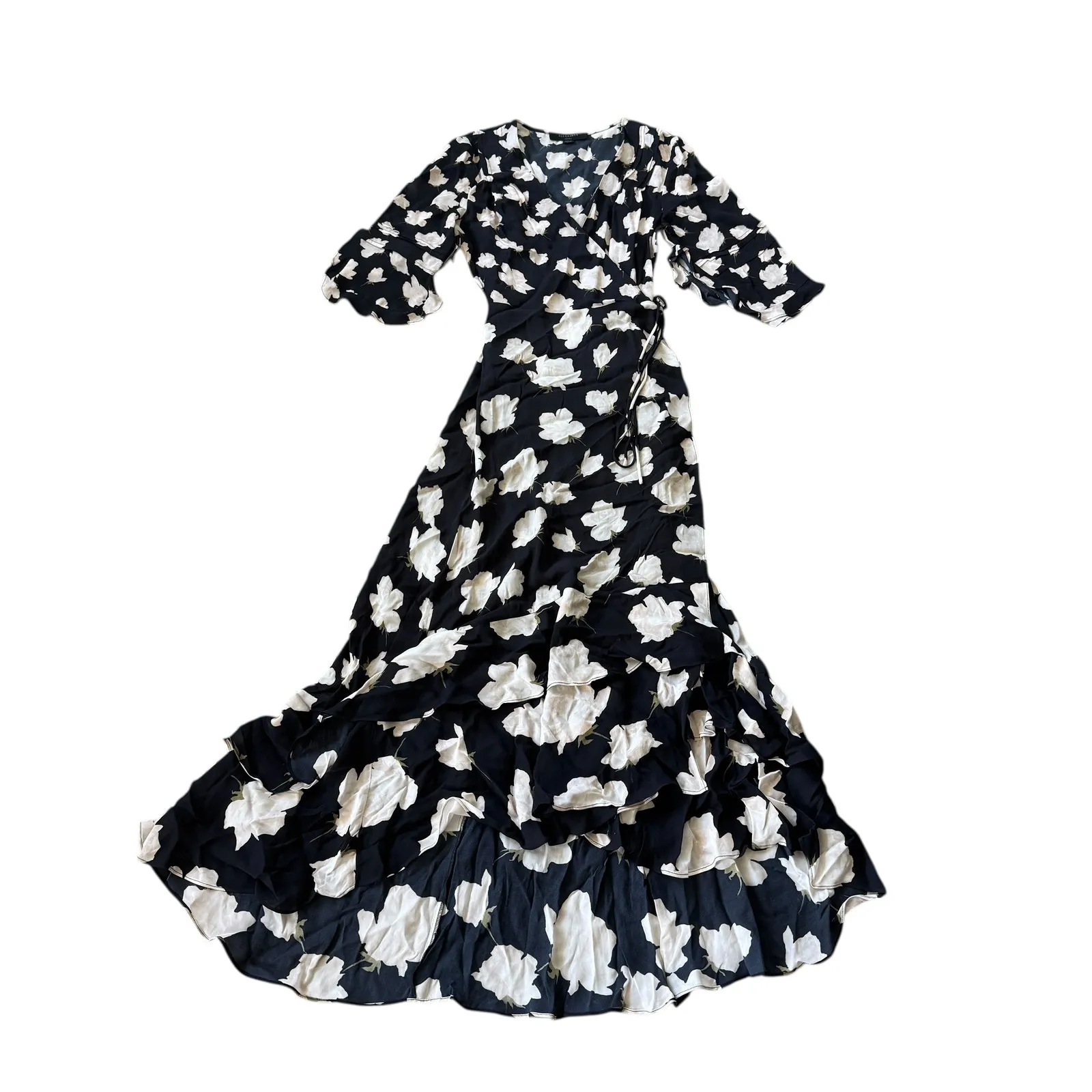 All Saints Black Floral Wrap Maxi Dress - Image 2