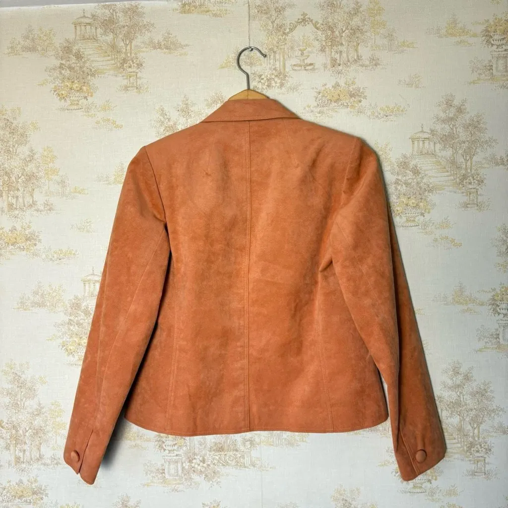 Vintage 70s 80s peach orange Lilli Ann Ultrasuede union made blazer jacket Size M - Image 4