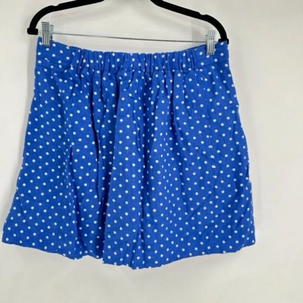 J CREW Mini Skirt Blue White Linen Polka Dot Drawstring Size 8 Pull on Feminine Blue - Image 3