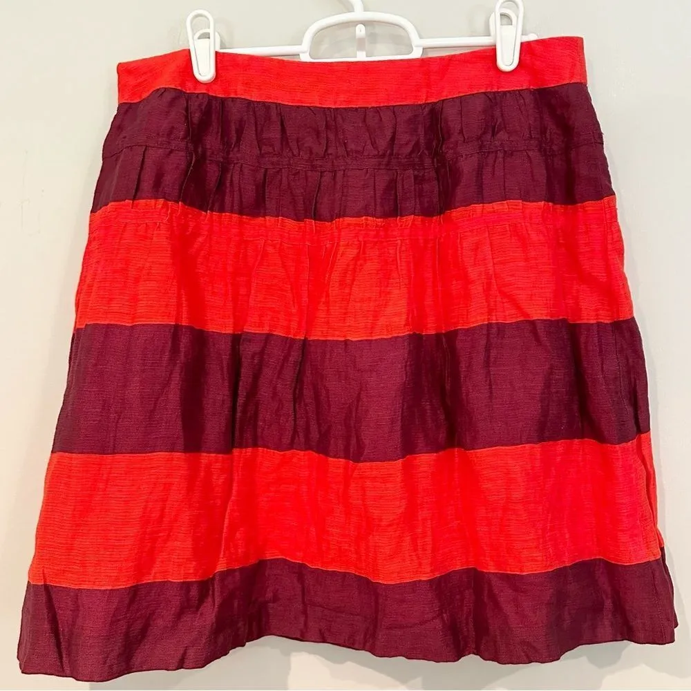 LOFT Ann Taylor Linen Blend Mini Skirt‎ Women's Size 6 Purple Red Stripes Lined - Image 4