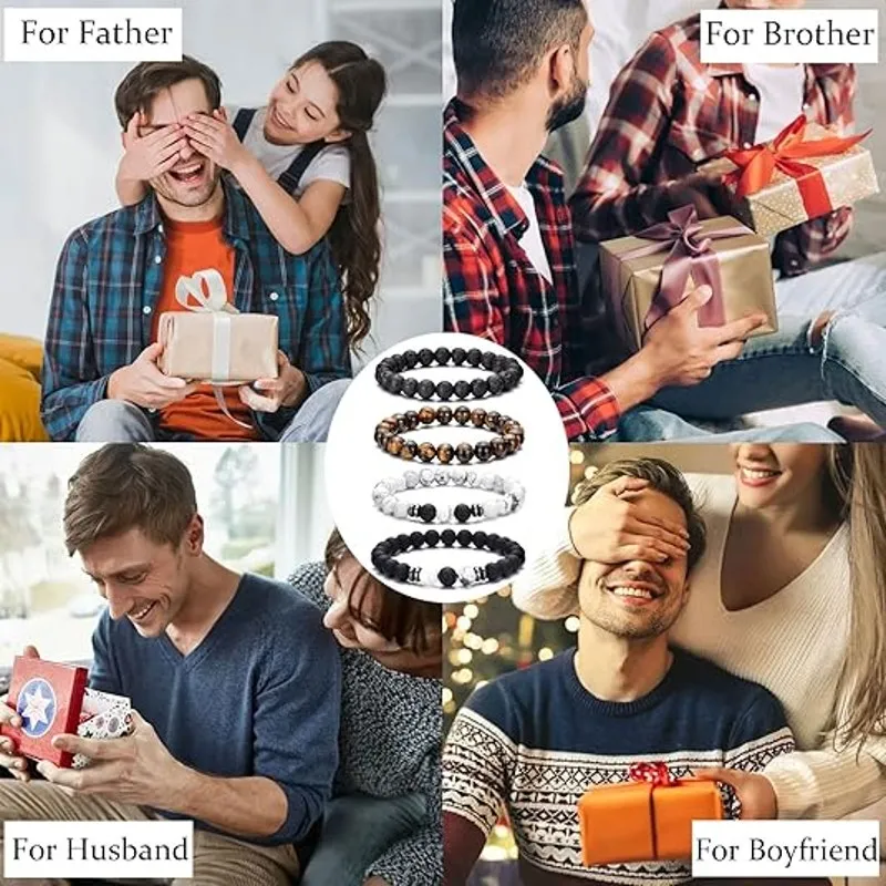 4pcs Tiger Eye Bracelet For Men 8MM Natural Stone Adjustable Beaded Bracelet Brown - Image 5