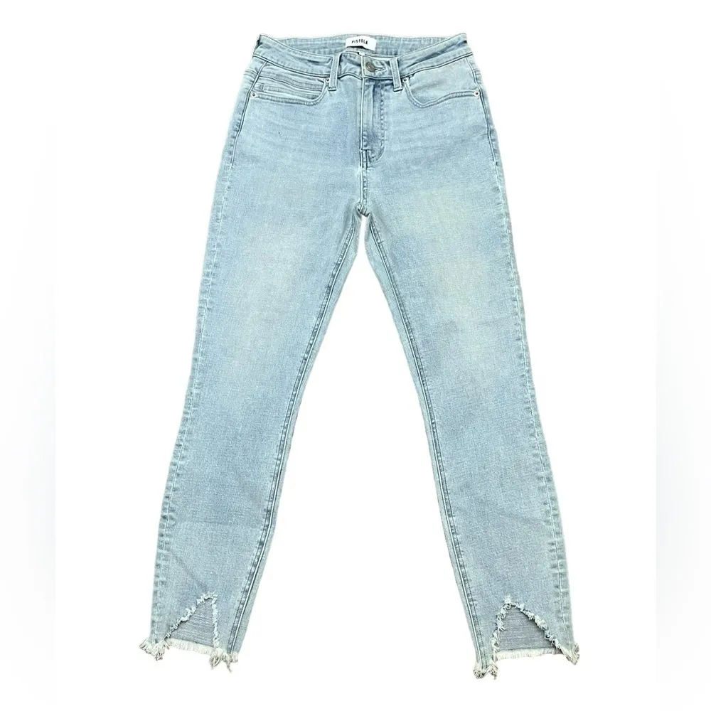 Pistola Shark Bit Raw Hem Light Wash Skinny Ankle High Rise 27 Biker Grunge - Image 2