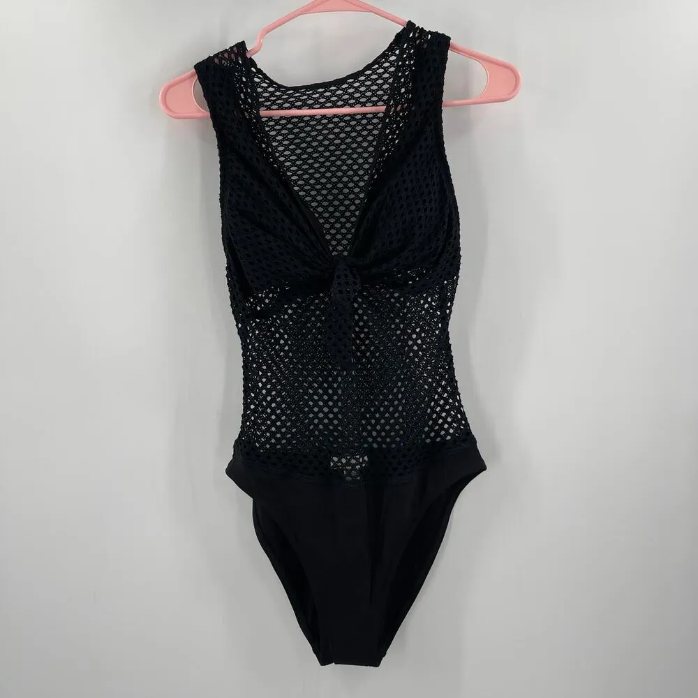 Robin Piccone x Anthropologie Bo Swimsuit Size 8 Crochet One-Piece NEW Black - Image 15