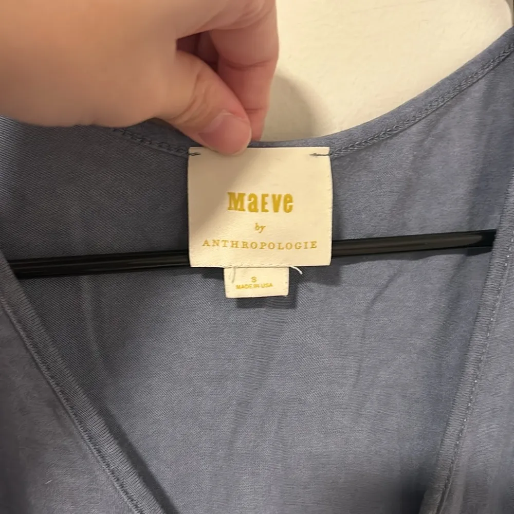 Maeve by Anthropologie Blue Wrap Top Short Sleeve Closet Staple Size Small - Image 2