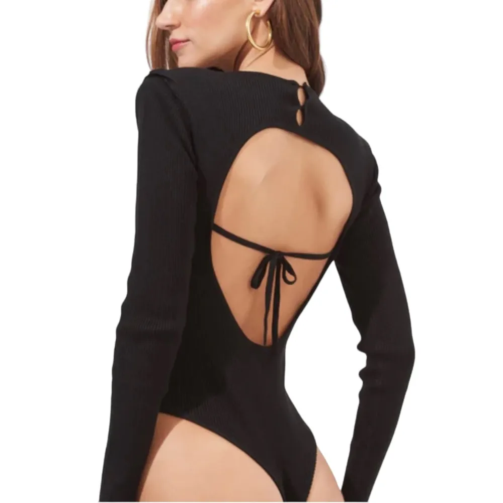 ASTR The Label Felice Long Sleeve Back Cut Out Sweater Black Bodysuit MEDIUM - Image 10