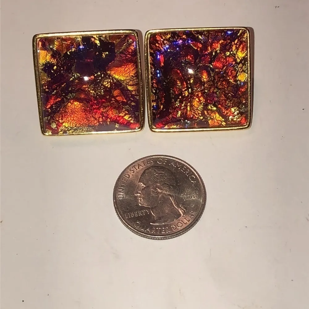 Yves Saint Laurent Iridescent Red Pink Gold Tone Earrings - Image 11