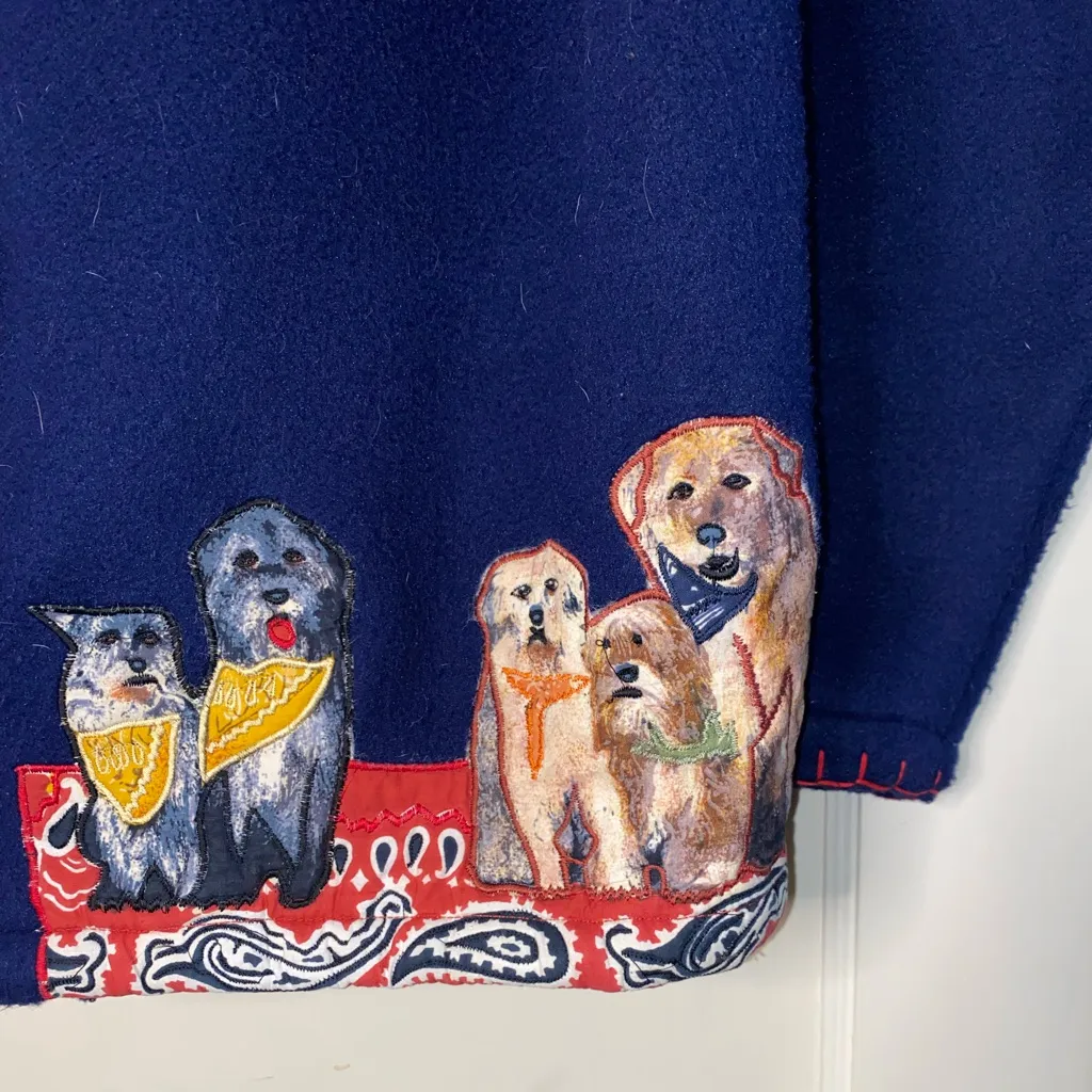 Vintage Take Two Dog Fleece Jacket Large Womens Western Grandma Blue Button - Image 6