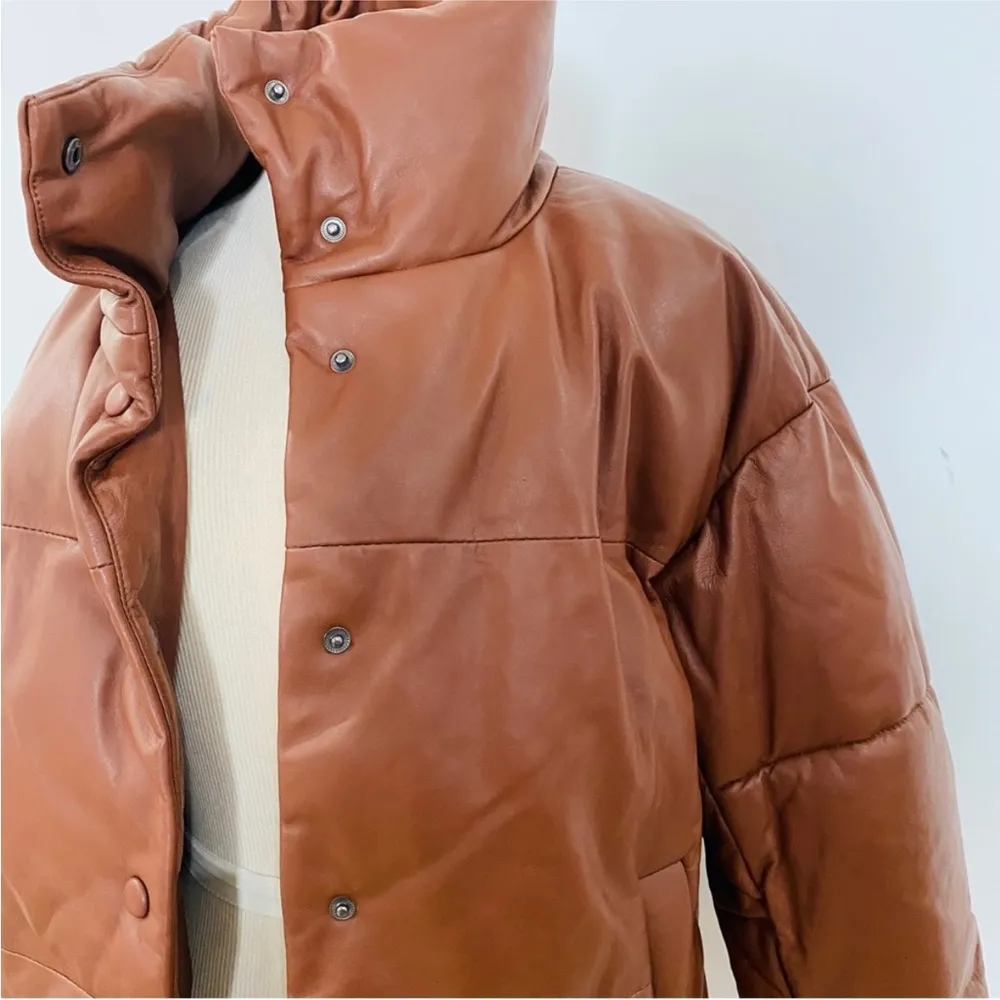 Free People RARE genuine leather Quilted Bomber Snap Puffer coat NEW - Image 11