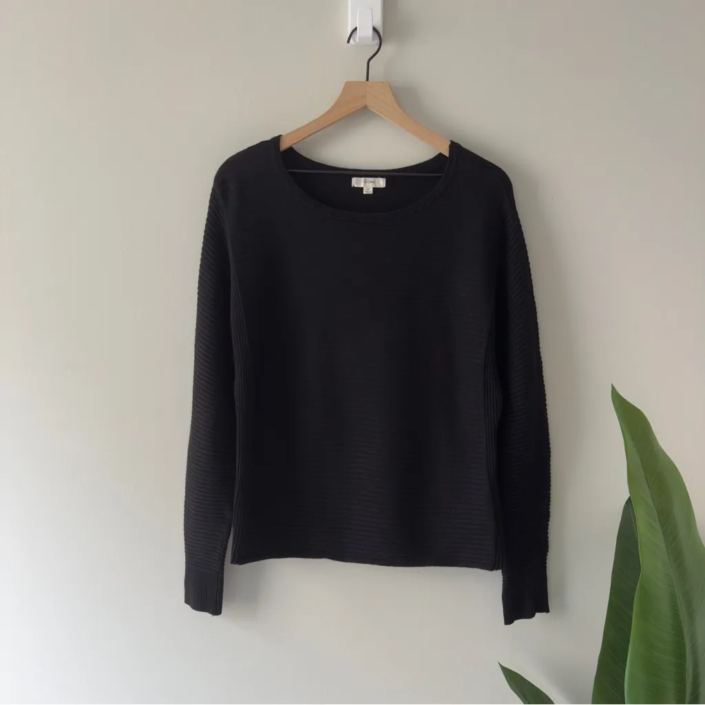 Peyton Primrose Ribbed Black Sweater Long Sleeve Oversized Round Neck Solid EUC Size M - Image 3