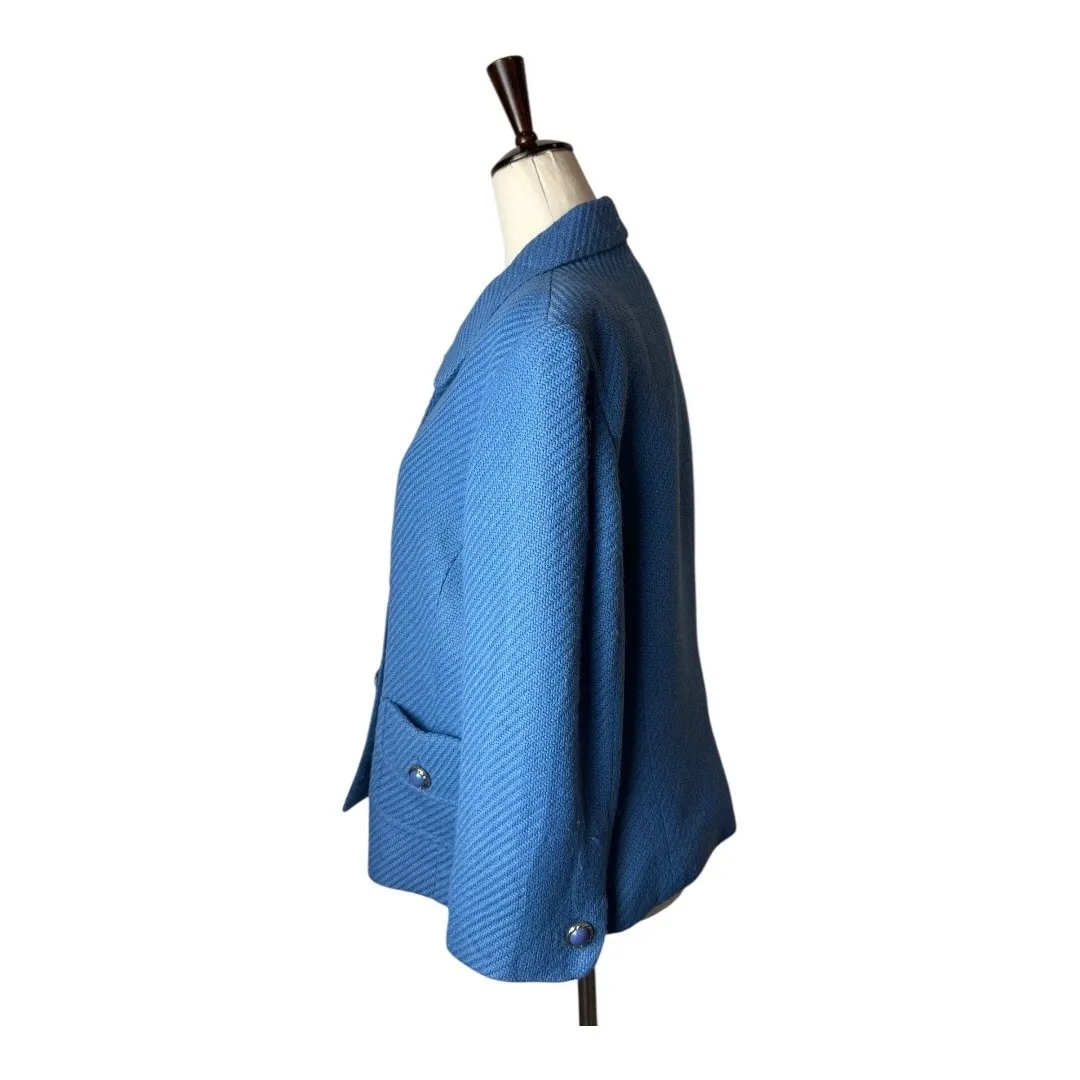 Kasper‎ Coat Women 12 Blue Textured Collared Button Front Jacket Preppy Career - Image 6
